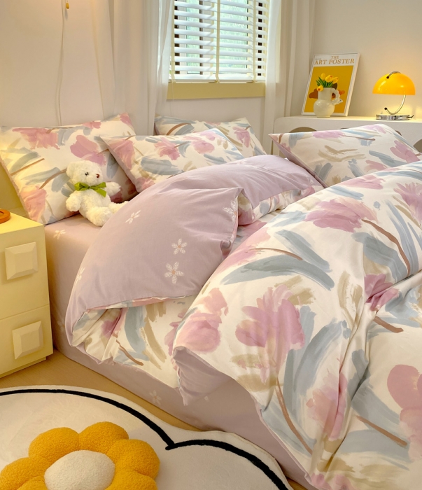 91家纺网 家纺一手货源 找家纺 芊寻 2024新款全棉13372田园风印花系列四件套 轻絮私语