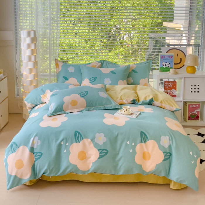 91家纺网 家纺一手货源 找家纺 铭浩 2025新款纯棉棉加厚磨毛升级喷气面料全棉四件套三件套 流年-绿