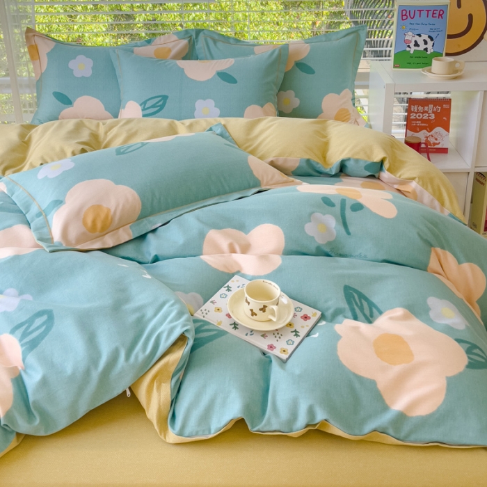 91家纺网 家纺一手货源 找家纺 铭浩 2025新款纯棉棉加厚磨毛升级喷气面料全棉四件套三件套 流年-绿