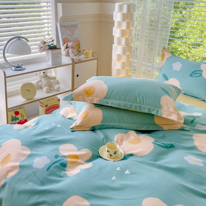 91家纺网 家纺一手货源 找家纺 铭浩 2025新款纯棉棉加厚磨毛升级喷气面料全棉四件套三件套 流年-绿