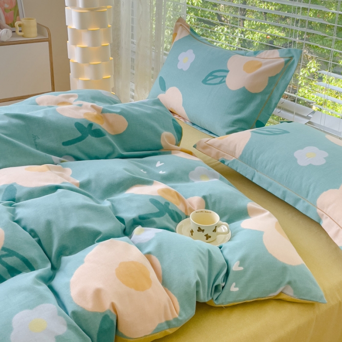 91家纺网 家纺一手货源 找家纺 铭浩 2025新款纯棉棉加厚磨毛升级喷气面料全棉四件套三件套 流年-绿