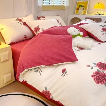 芊寻 2024新款全棉13372田园风印花系列单被套 红玫瑰