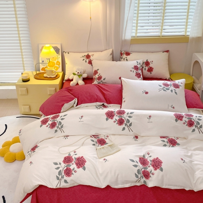 91家纺网 家纺一手货源 找家纺 芊寻 2024新款全棉13372田园风印花系列单被套 红玫瑰