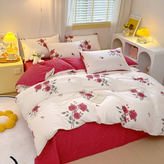 91家纺网 家纺一手货源 找家纺 芊寻 2024新款全棉13372田园风印花系列单被套 红玫瑰
