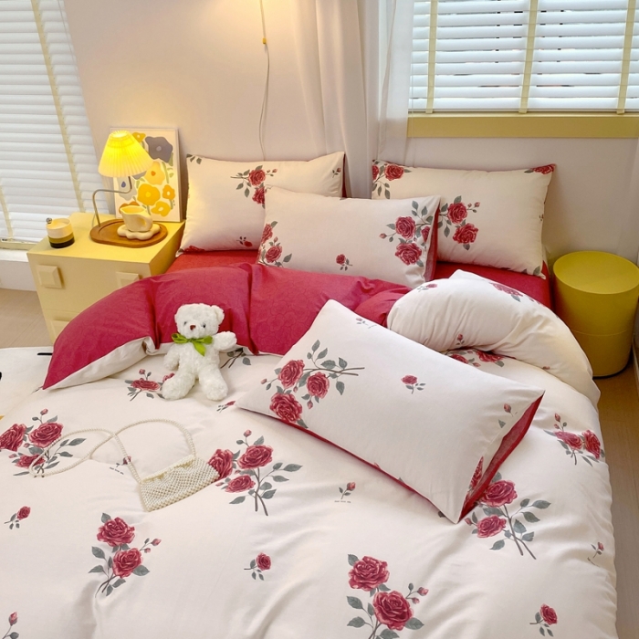 91家纺网 家纺一手货源 找家纺 芊寻 2024新款全棉13372田园风印花系列单被套 红玫瑰