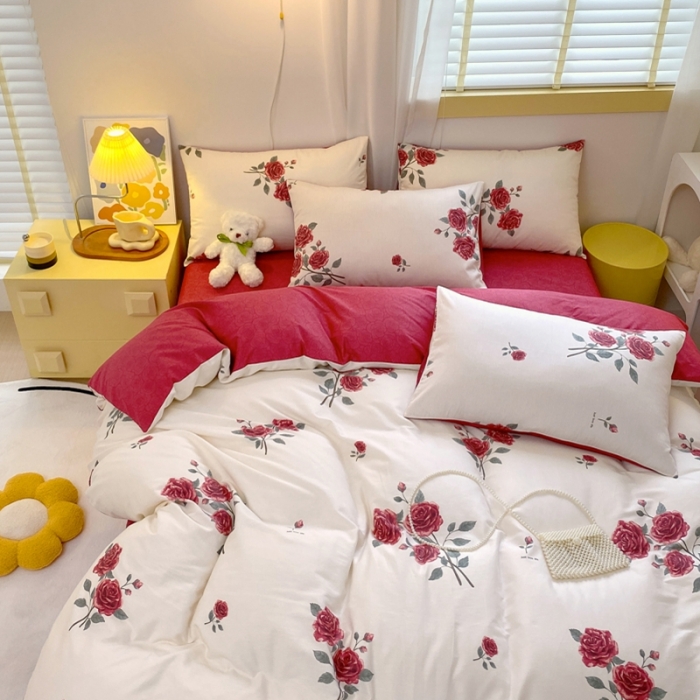 91家纺网 家纺一手货源 找家纺 芊寻 2024新款全棉13372田园风印花系列单被套 红玫瑰