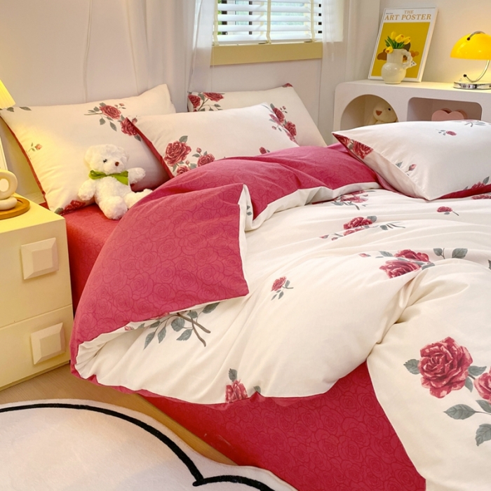 91家纺网 家纺一手货源 找家纺 芊寻 2024新款全棉13372田园风印花系列单被套 红玫瑰