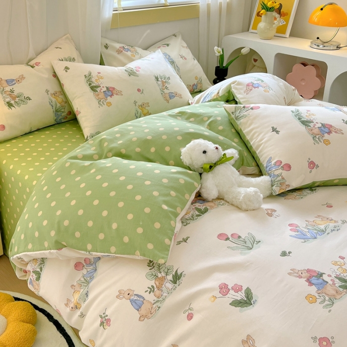 91家纺网 家纺一手货源 找家纺 芊寻 2024新款全棉13372田园风印花系列单被套 蘑菇兔