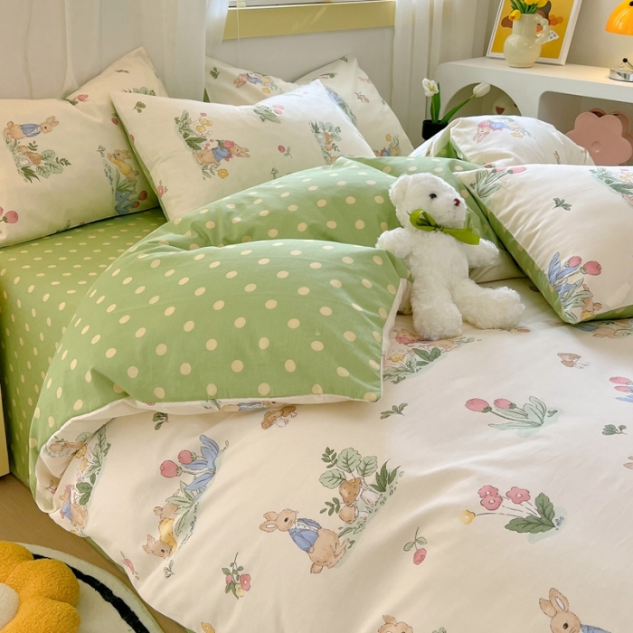 91家纺网 家纺一手货源 找家纺 芊寻 2024新款全棉13372田园风印花系列单被套 蘑菇兔