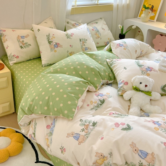 91家纺网 家纺一手货源 找家纺 芊寻 2024新款全棉13372田园风印花系列单被套 蘑菇兔