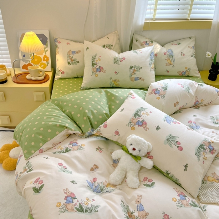 91家纺网 家纺一手货源 找家纺 芊寻 2024新款全棉13372田园风印花系列单被套 蘑菇兔