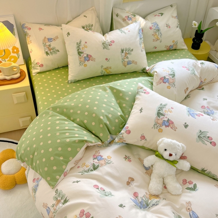 91家纺网 家纺一手货源 找家纺 芊寻 2024新款全棉13372田园风印花系列单被套 蘑菇兔