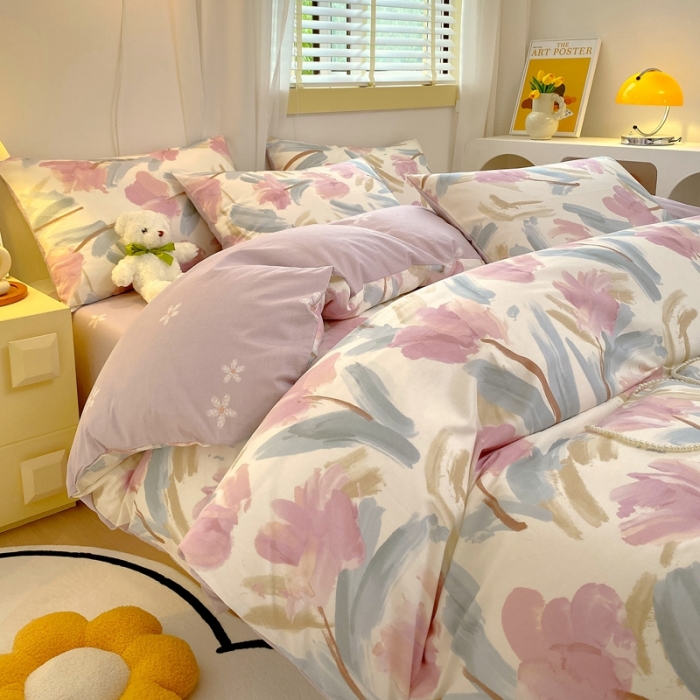 91家纺网 家纺一手货源 找家纺 芊寻 2024新款全棉13372田园风印花系列单被套 轻絮私语