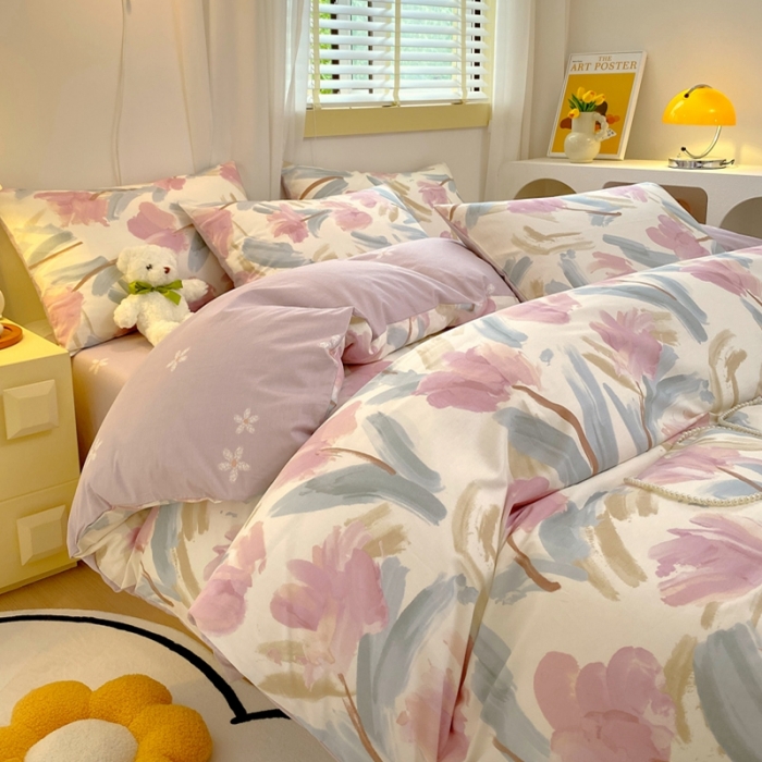 91家纺网 家纺一手货源 找家纺 芊寻 2024新款全棉13372田园风印花系列单被套 轻絮私语