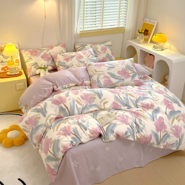 91家纺网 家纺一手货源 找家纺 芊寻 2024新款全棉13372田园风印花系列单被套 轻絮私语