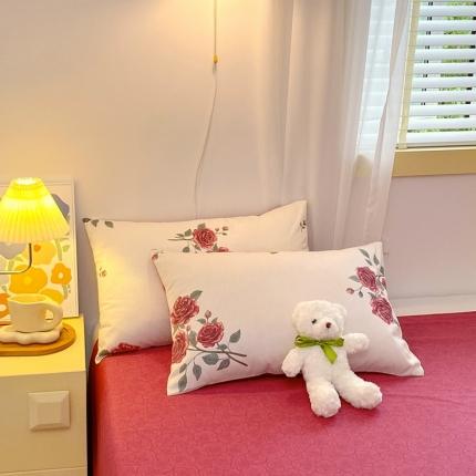 芊寻 2024新款全棉13372田园风印花系列单枕套 红玫瑰