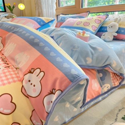 91家纺网 家纺一手货源 找家纺 （总）红粉佳人 2025新款棉加绒印花单被套