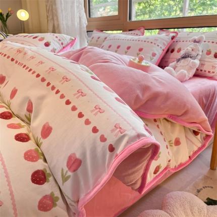 91家纺网 家纺一手货源 找家纺 （总）红粉佳人 2025新款棉加绒印花单被套