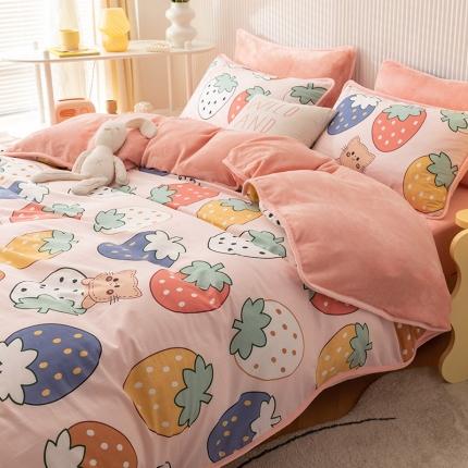 91家纺网 家纺一手货源 找家纺 （总）红粉佳人 2025新款棉加绒印花单被套