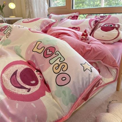 91家纺网 家纺一手货源 找家纺 （总）红粉佳人 2025新款棉加绒印花单被套