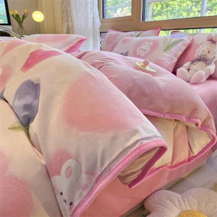 91家纺网 家纺一手货源 找家纺 （总）红粉佳人 2025新款棉加绒印花单被套