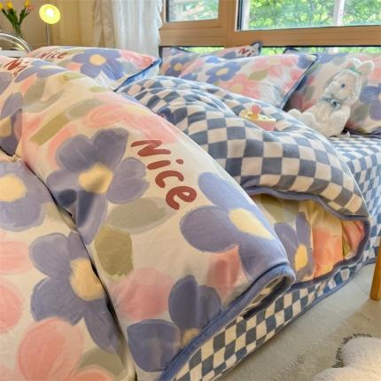 91家纺网 家纺一手货源 找家纺 （总）红粉佳人 2025新款棉加绒印花单被套