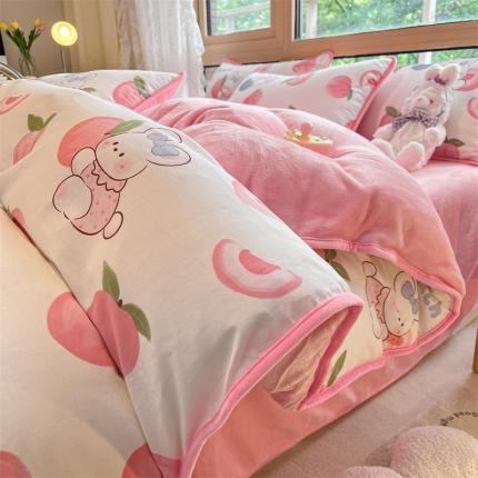 91家纺网 家纺一手货源 找家纺 （总）红粉佳人 2025新款棉加绒印花单被套