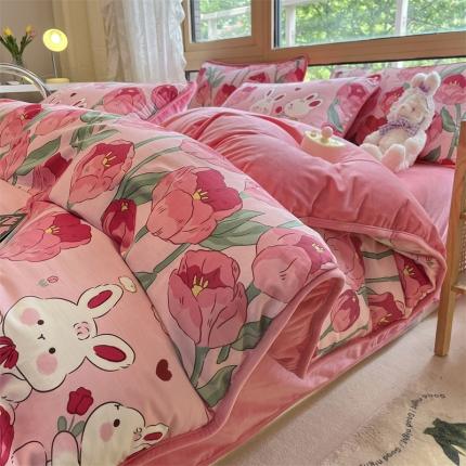 91家纺网 家纺一手货源 找家纺 （总）红粉佳人 2025新款棉加绒印花单被套