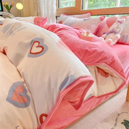 91家纺网 家纺一手货源 找家纺 （总）红粉佳人 2025新款棉加绒印花单被套