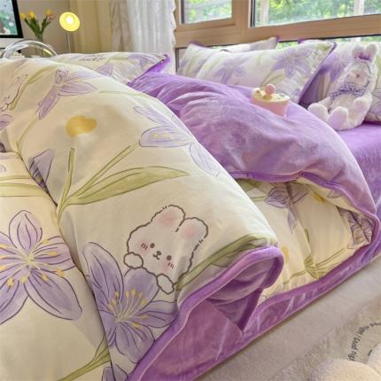 91家纺网 家纺一手货源 找家纺 （总）红粉佳人 2025新款棉加绒印花单被套