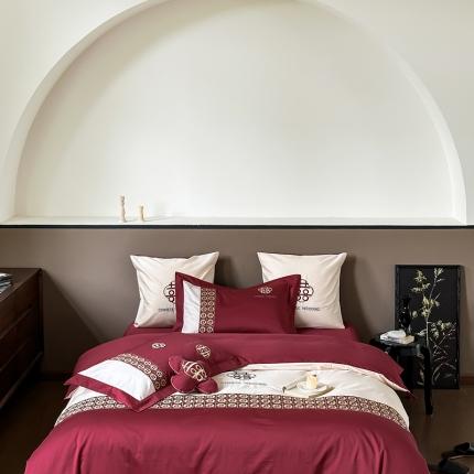 （总）西西家居2023新款新中式大红婚庆100支澳棉四件套-喜结连理