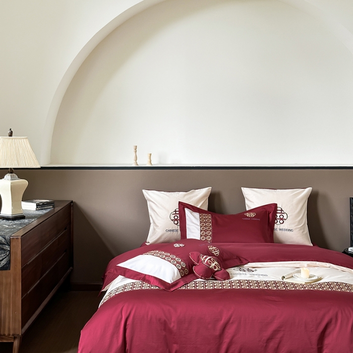 91家纺网 家纺一手货源 找家纺 （总）西西家居2023新款新中式大红婚庆100支澳棉四件套-喜结连理