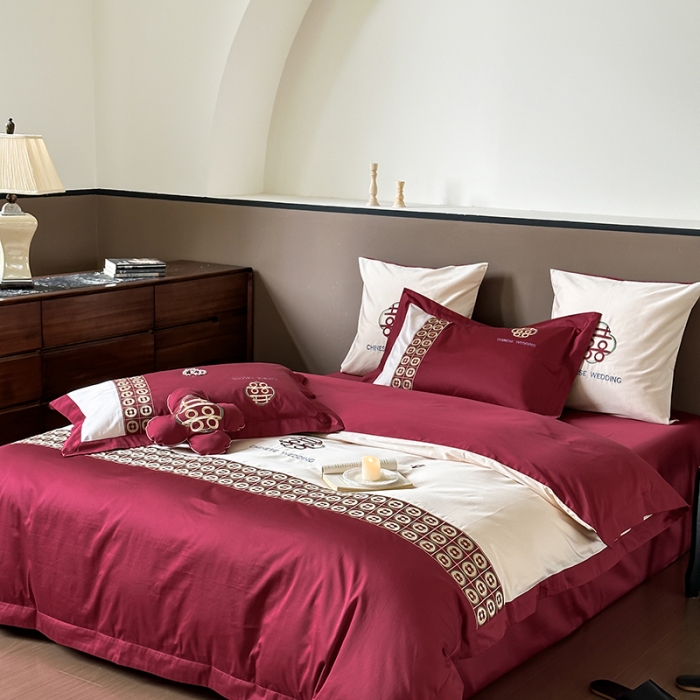 91家纺网 家纺一手货源 找家纺 （总）西西家居2023新款新中式大红婚庆100支澳棉四件套-喜结连理