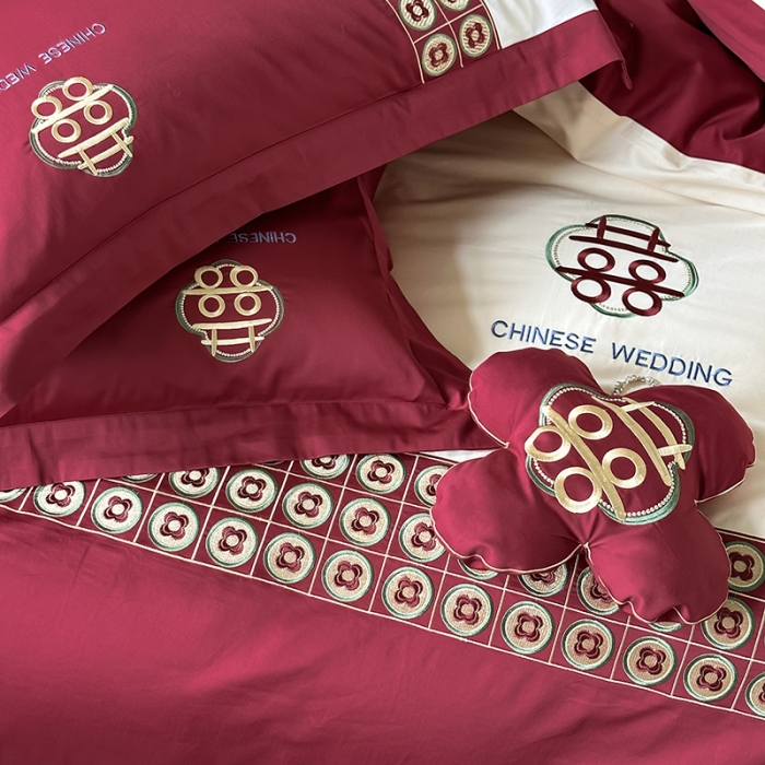91家纺网 家纺一手货源 找家纺 （总）西西家居2023新款新中式大红婚庆100支澳棉四件套-喜结连理
