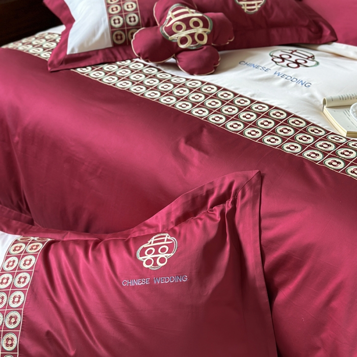 91家纺网 家纺一手货源 找家纺 （总）西西家居2023新款新中式大红婚庆100支澳棉四件套-喜结连理