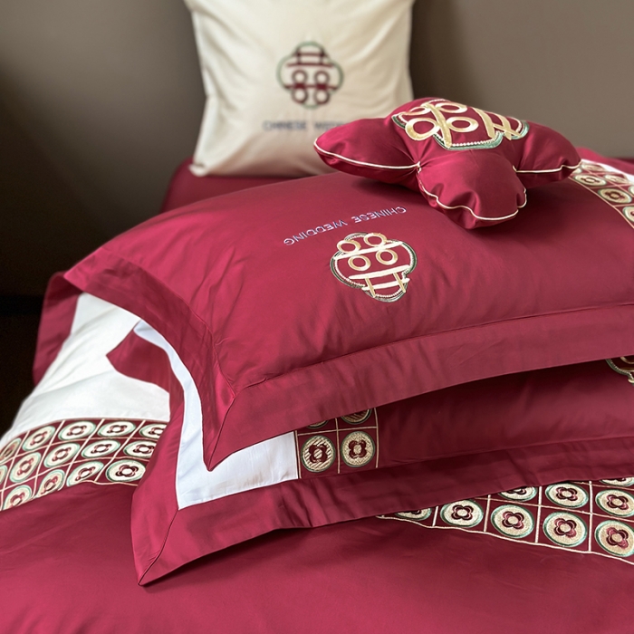 91家纺网 家纺一手货源 找家纺 （总）西西家居2023新款新中式大红婚庆100支澳棉四件套-喜结连理