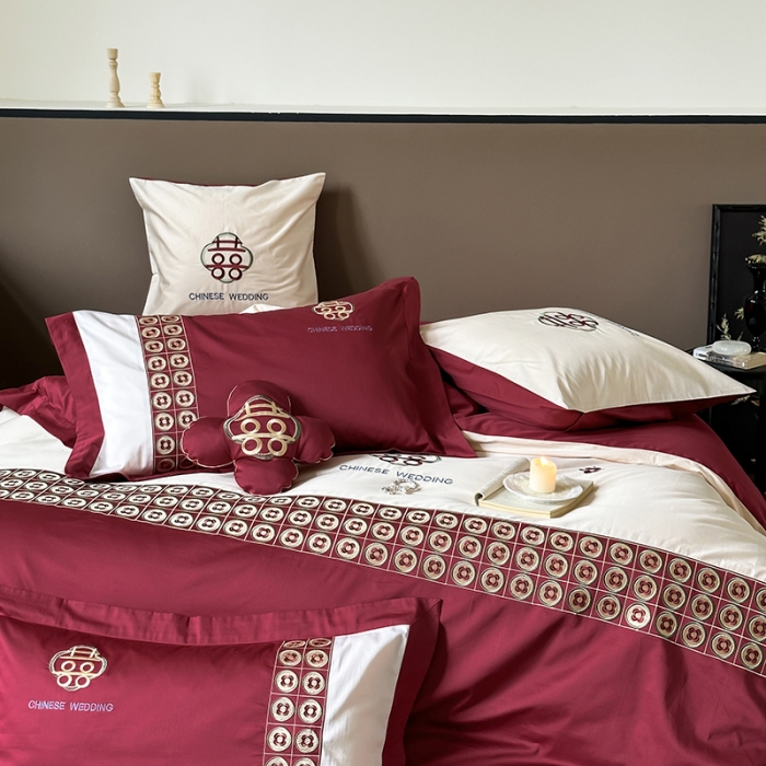 91家纺网 家纺一手货源 找家纺 （总）西西家居2023新款新中式大红婚庆100支澳棉四件套-喜结连理