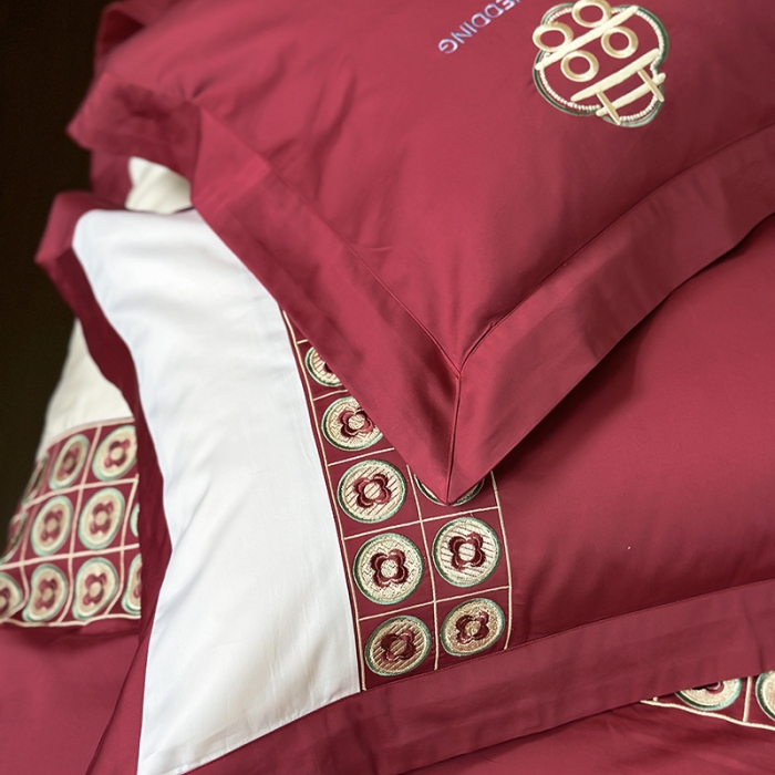 91家纺网 家纺一手货源 找家纺 （总）西西家居2023新款新中式大红婚庆100支澳棉四件套-喜结连理