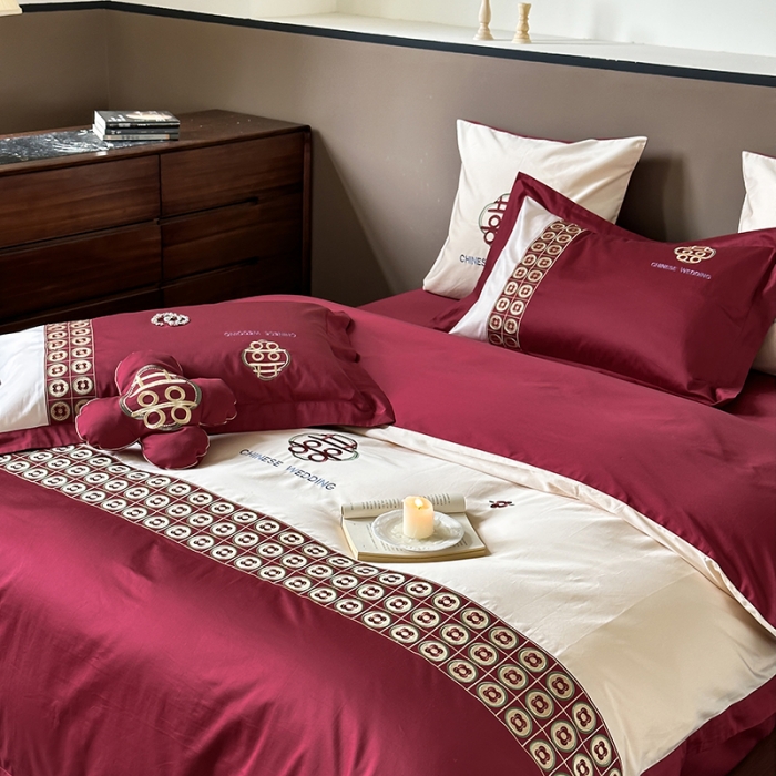 91家纺网 家纺一手货源 找家纺 （总）西西家居2023新款新中式大红婚庆100支澳棉四件套-喜结连理