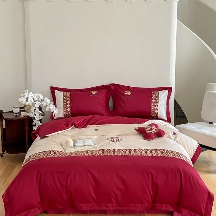 （总）西西家居2023新款新中式大红婚庆100支澳棉四件套-喜结连理