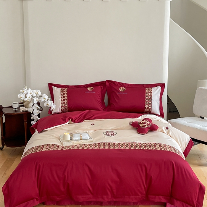 91家纺网 家纺一手货源 找家纺 （总）西西家居2023新款新中式大红婚庆100支澳棉四件套-喜结连理