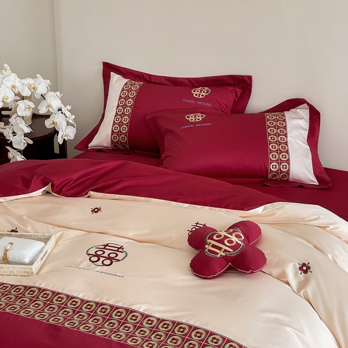 91家纺网 家纺一手货源 找家纺 （总）西西家居2023新款新中式大红婚庆100支澳棉四件套-喜结连理