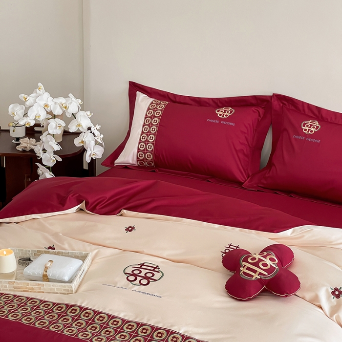 91家纺网 家纺一手货源 找家纺 （总）西西家居2023新款新中式大红婚庆100支澳棉四件套-喜结连理