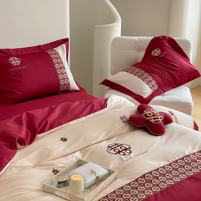 91家纺网 家纺一手货源 找家纺 （总）西西家居2023新款新中式大红婚庆100支澳棉四件套-喜结连理