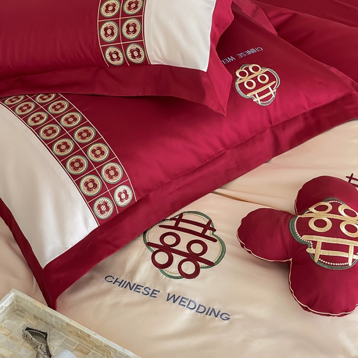 91家纺网 家纺一手货源 找家纺 （总）西西家居2023新款新中式大红婚庆100支澳棉四件套-喜结连理