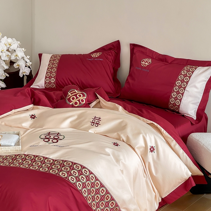 91家纺网 家纺一手货源 找家纺 （总）西西家居2023新款新中式大红婚庆100支澳棉四件套-喜结连理