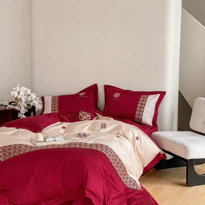 91家纺网 家纺一手货源 找家纺 （总）西西家居2023新款新中式大红婚庆100支澳棉四件套-喜结连理