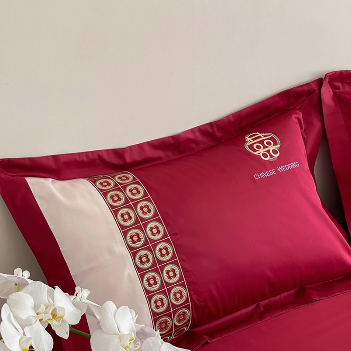 91家纺网 家纺一手货源 找家纺 （总）西西家居2023新款新中式大红婚庆100支澳棉四件套-喜结连理