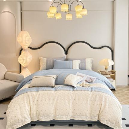 91家纺网 家纺一手货源 找家纺 （总）金麦 2023新款全棉绣花时髦刺绣四件套-四叶草系列