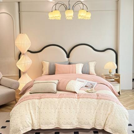 金麦 2023新款全棉绣花时髦刺绣四件套-四叶草系列 豆沙